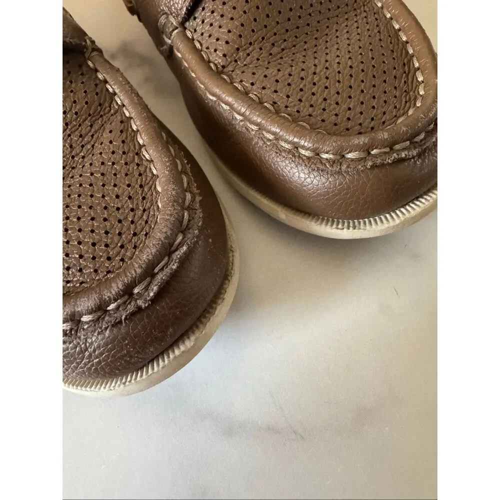 Janie & Jack 3 brown perforated flower show moccasin style loafer slip on meetin